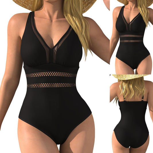 Elegant Black Silk One-Piece Swimsuit